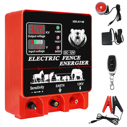 LIFEALL 9J Electric Fence Charger XSD-A7+40 with Alarm Remote Control and Accessories